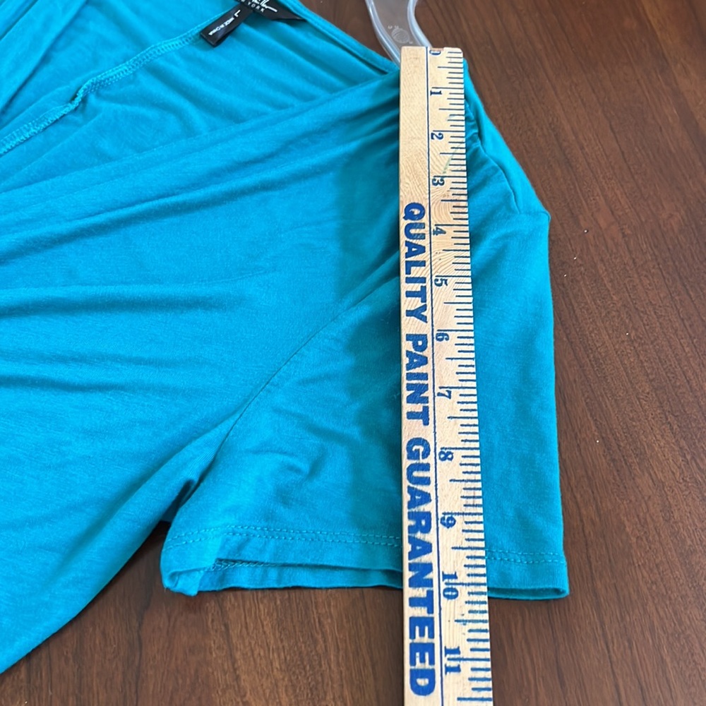 Nicole Miller New York Twisted Knot V Neck Plunge Turquoise Top Size Large - Picture 6 of 9